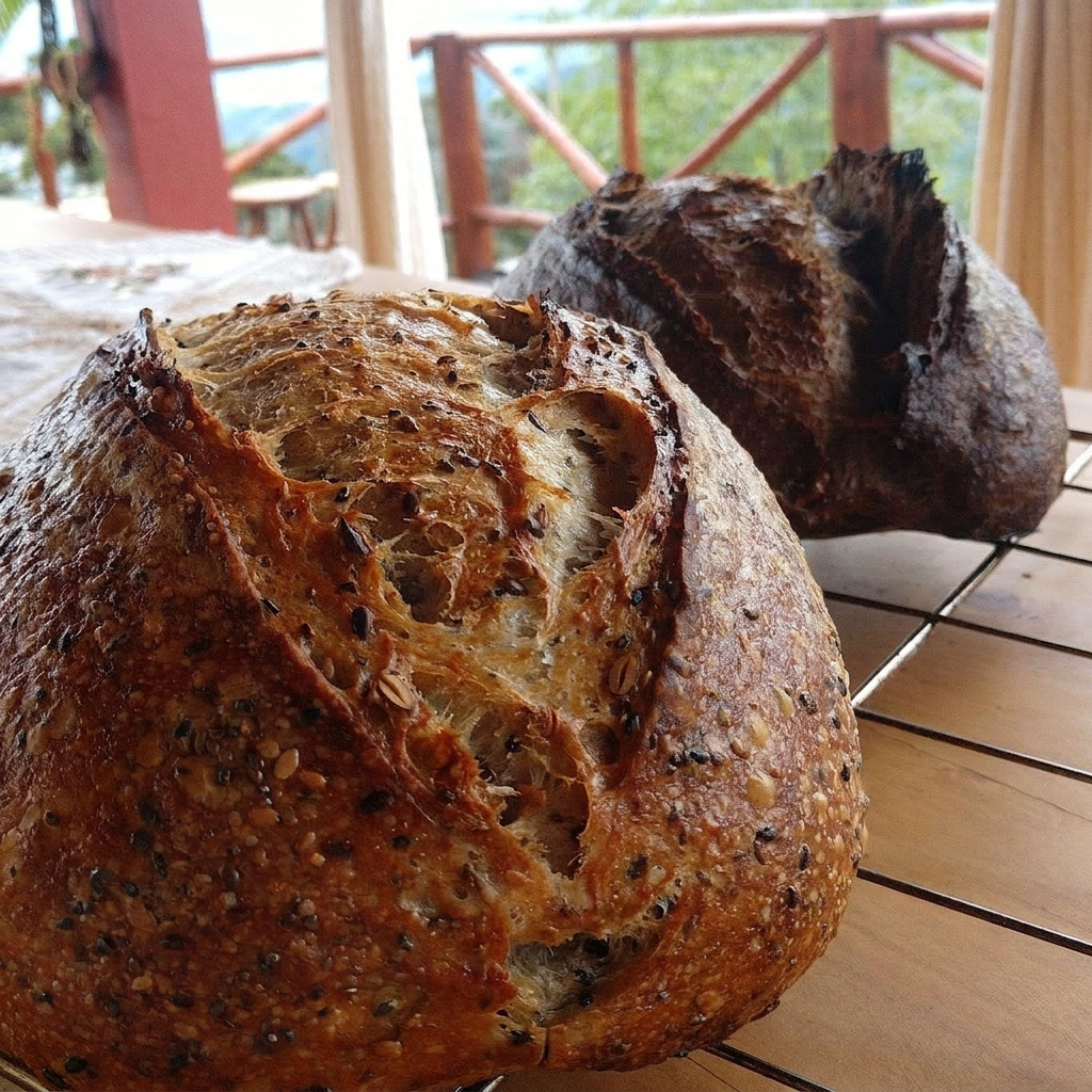 Pães assando em forno artesanal